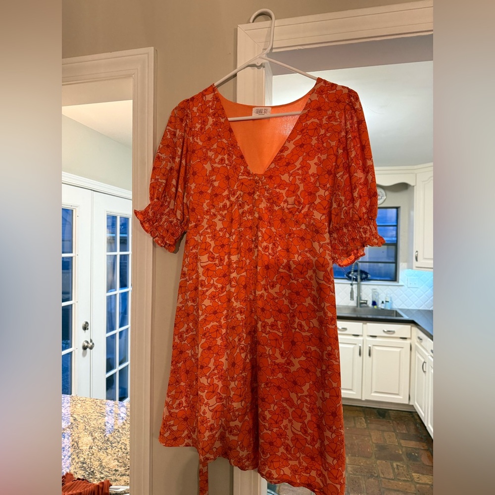 Sienna Sky Vibrant Orange Floral Mini Dress